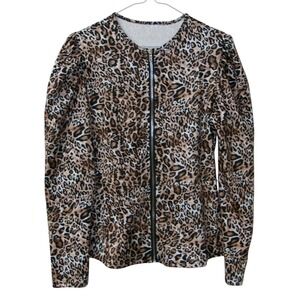 Cosmopolitan Leopard Print Zip Up Jacket Shirt Long Sleeve Casual Top Medium